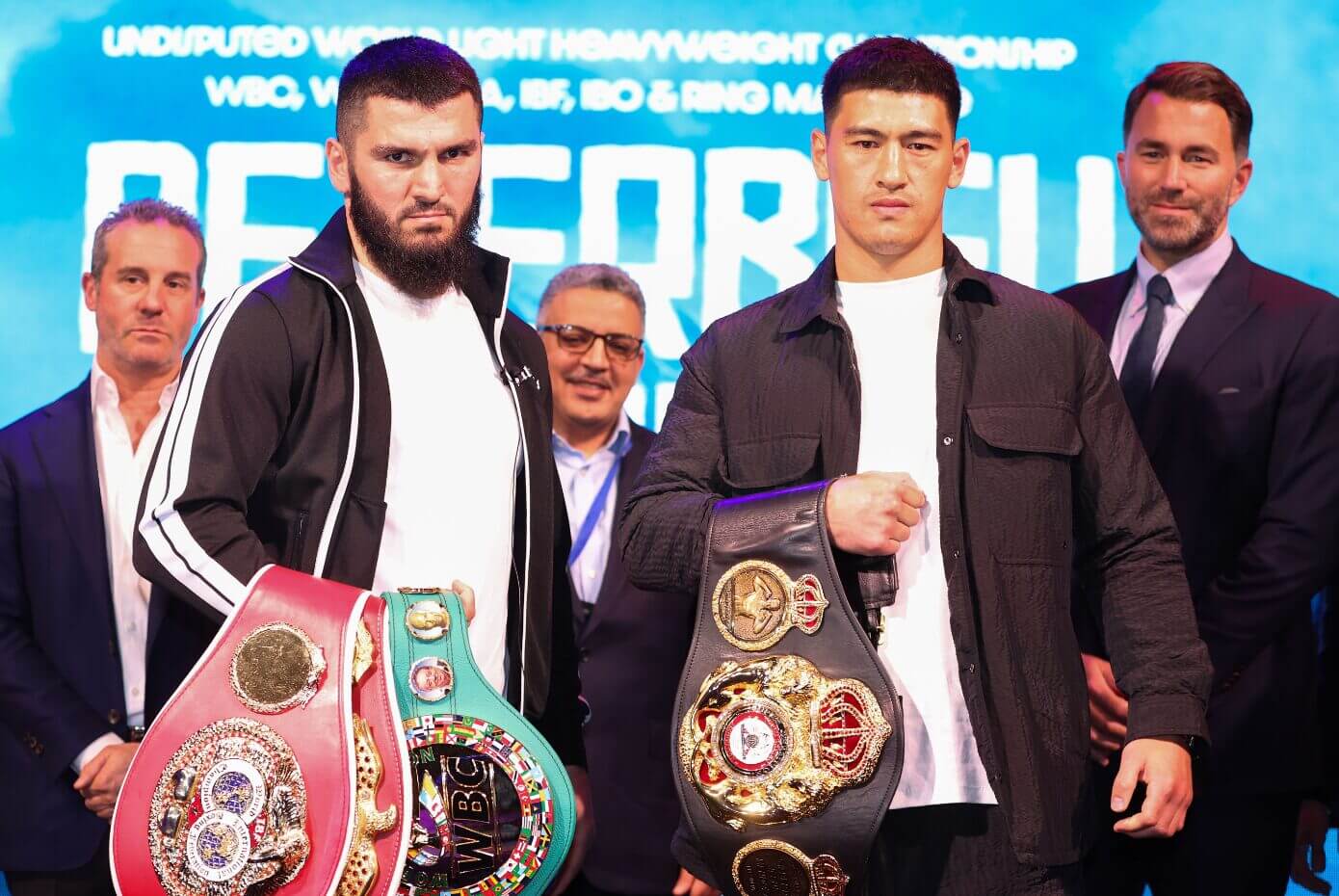 Artur Beterbied and Dimitry Bivol at the press conference to announce their fight