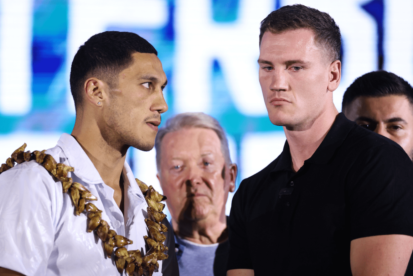 Jack Massey and Jai Opetaia square up ahead of their fight in Riyadh