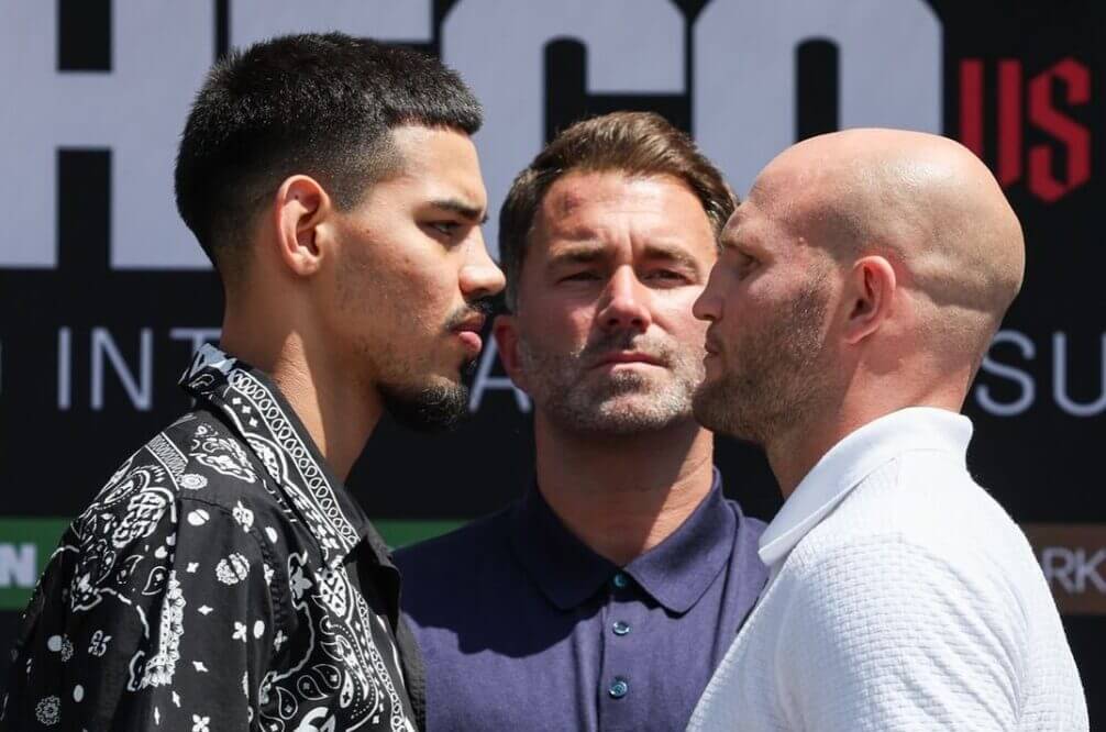 Diego Pacheco and Maciej Sulecki square up at the final press conference ahead of their fight